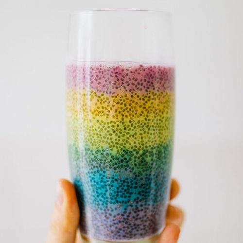 Rainbow chia pudding with superfoods