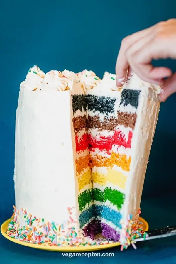 Vegan rainbow cake recipe inclusive pride flag